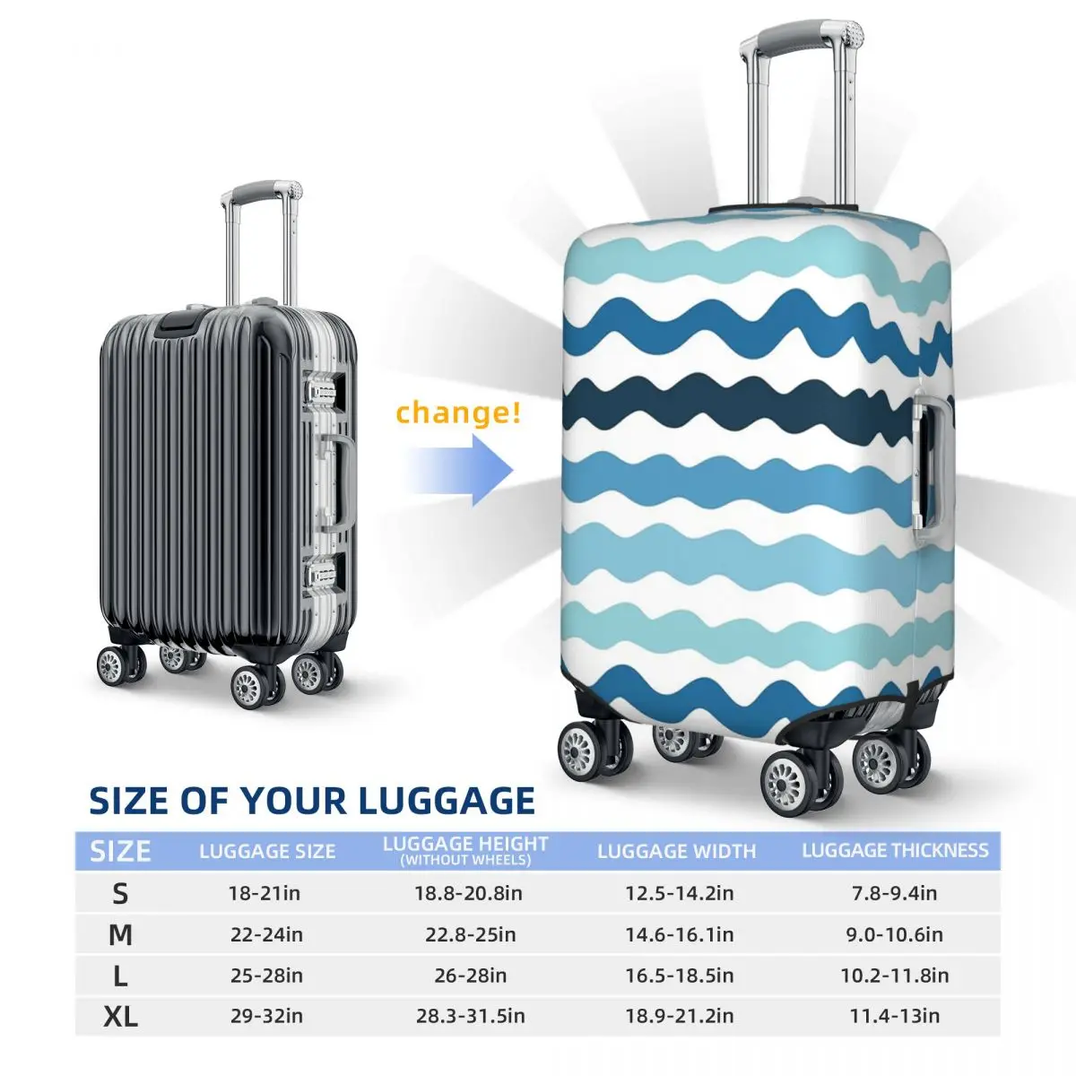 مجردة الأزرق موجة نمط الهدوء المحيط مستوحاة تصميم غطاء حقيبة حماية مرونة رحلة الأمتعة حامي يغطي 18-32 بوصة