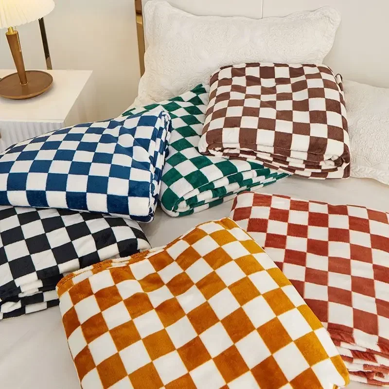 1PC Blanket Throw Fuzzy White Black Checkered Flannel Fleece Blanket For Couch Bed Fluffy Plaid Plush Microfiber Fashion Blanke