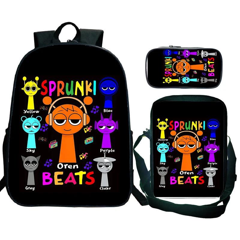 

Набор из 3 предметов, школьная сумка Game Sprunki Incredibox, аниме для мальчиков и девочек, сумка через плечо и пенал, детский рюкзак с героями мультфильмов для школы