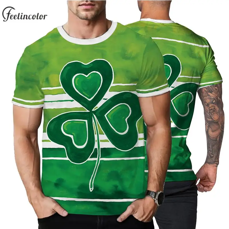 

St'patrick's Day Short Sleeved Shirt for Men Crewneck Green Tops Carnival Tees Couple Outfit Holiday Streetwear Male Clothing