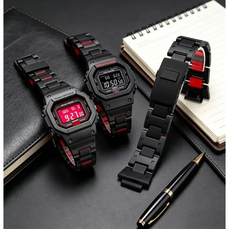 For Casio Strap G-SHOCK GA-2100 DW5600 DW-6900 GW-M5610/B5600 Black Plastic Steel Watch Band Men's Sports Replacement Bracelet