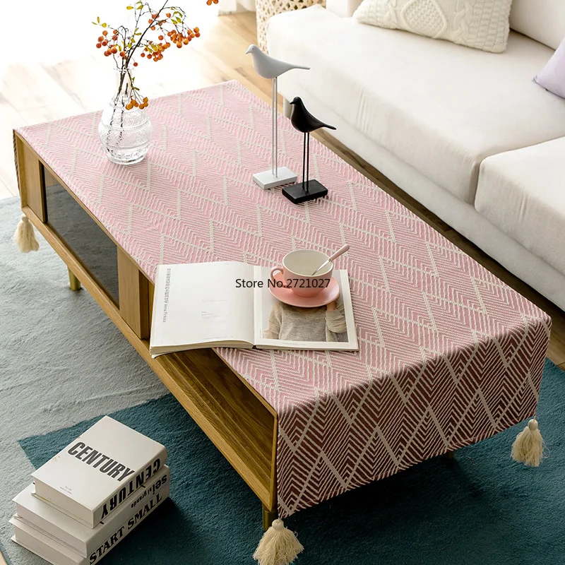 

Coffee table tablecloth cloth art cotton linen thick Japanese desk living room table cloth TV cabinet cover towel