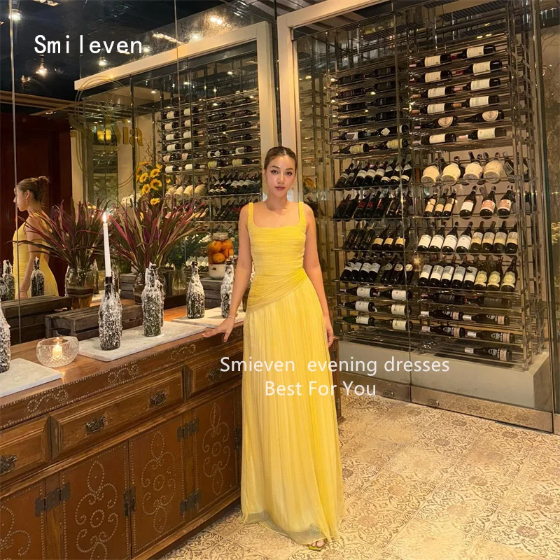 Smileven Geel A-lijn فسات Mohamed 1914 Prom Dress Comfortabel Feestjurken Spaghetti Gelegenheid Jurk Aangepaste 2026