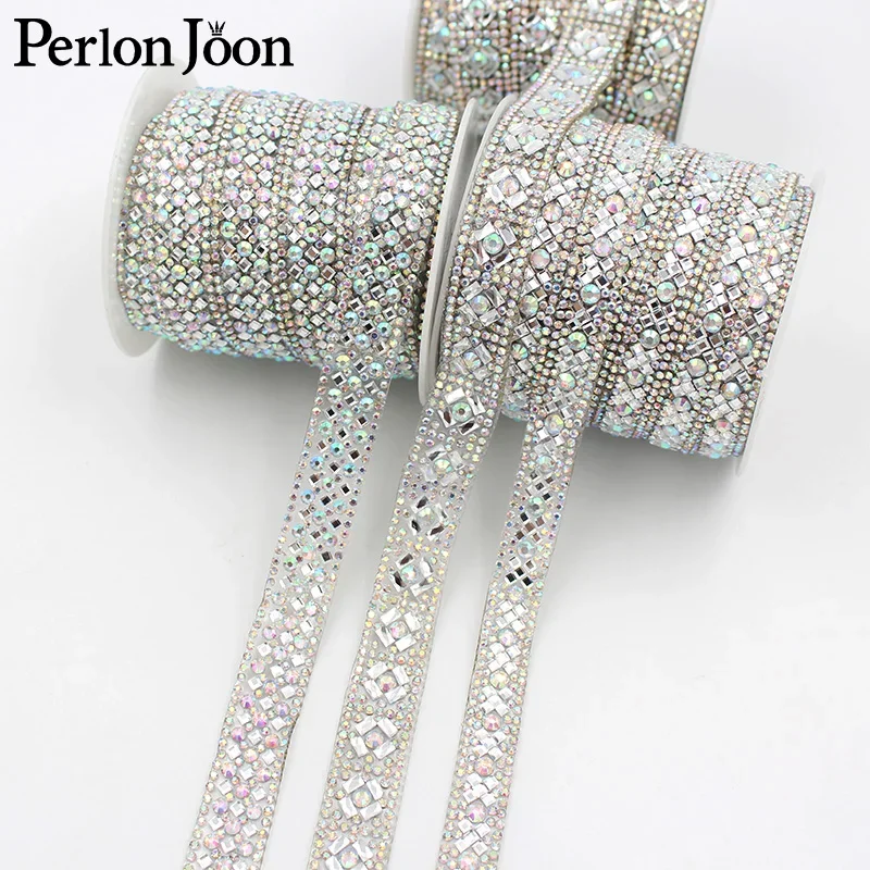 1yard hot fix AB color rhinestone white glass ribbon crystal rhinestone trim tape Party wedding decorative accessories TR131