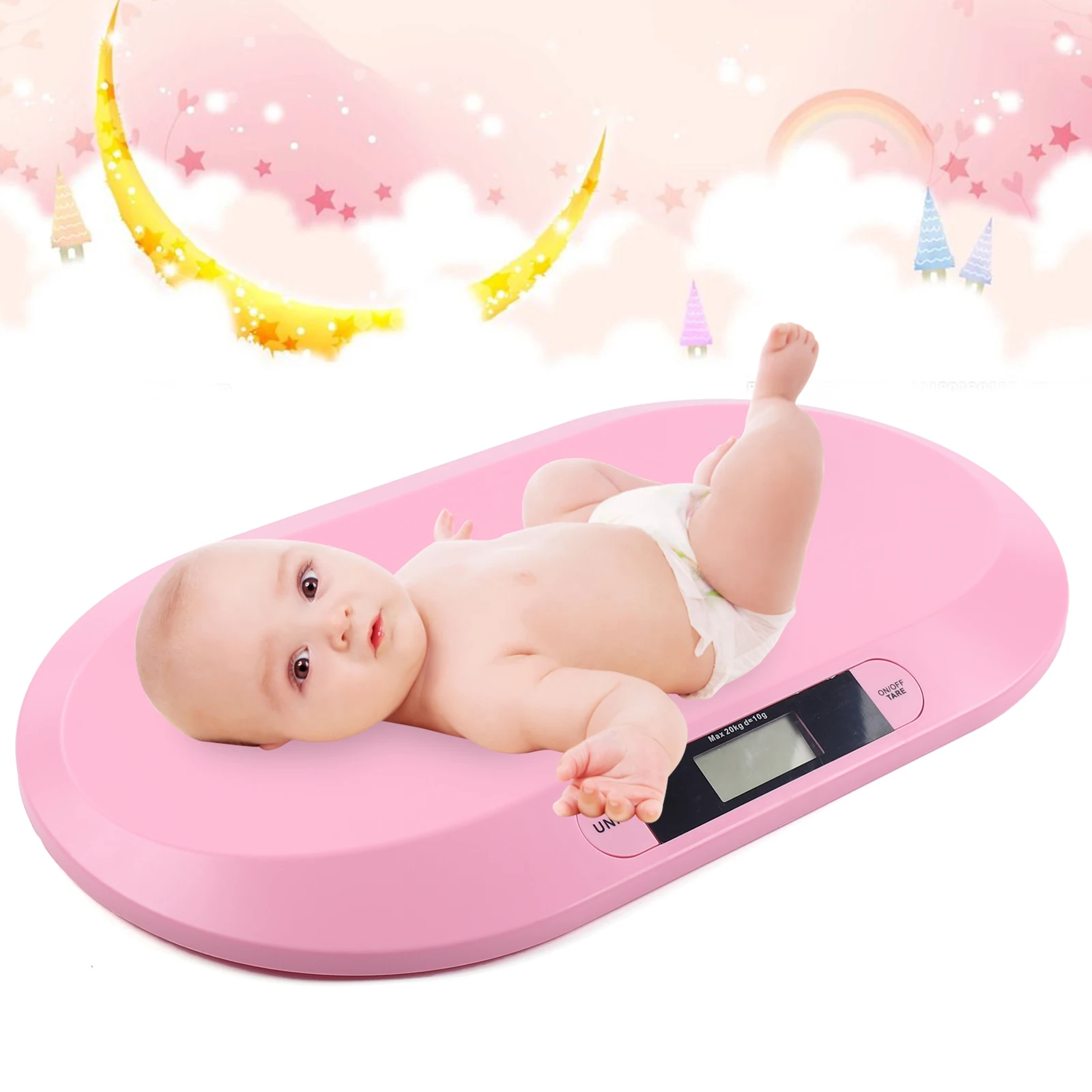 Balance pour bébé avec règle de hauteur et serviette en coton, balance numérique pour bébé, précision de 0,02 lb, ABS rose pour nouveau-né et tout-petit