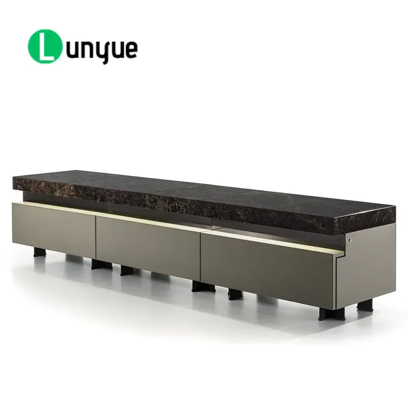 Postmodern Italian Luxury TV Stand Wooden Top Artificial Marble Door Modern TV Cabinet Furniture Living Room Storage