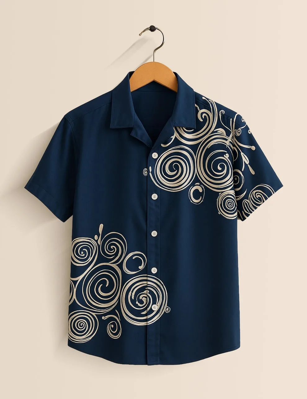 

Holiday Summer Shirts Outfits Casual Blue Geometry Men's Half Sleeves Printed Shirt Office Man Buttons Down Chic Korean Tunics