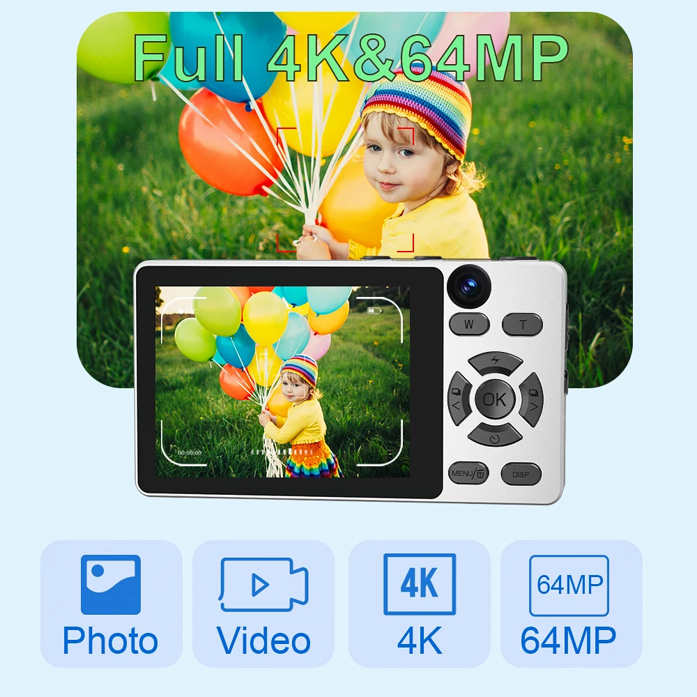 Telele A61 4K Cyfrowa Kamera Autofokus Kamera do Vloggingu HD z 64MP Duży Ekran 2.8" Kamera Filmowa do Fotografii dla Dzieci