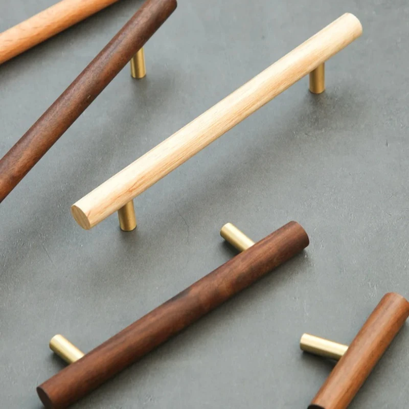 Schubladen- und Schranktürgriff T-Bar Dekoration Möbelbeschläge Nordische Walnuss Holzgriffe Lange Kleiderschrank-Holzgriffe – Detail 3