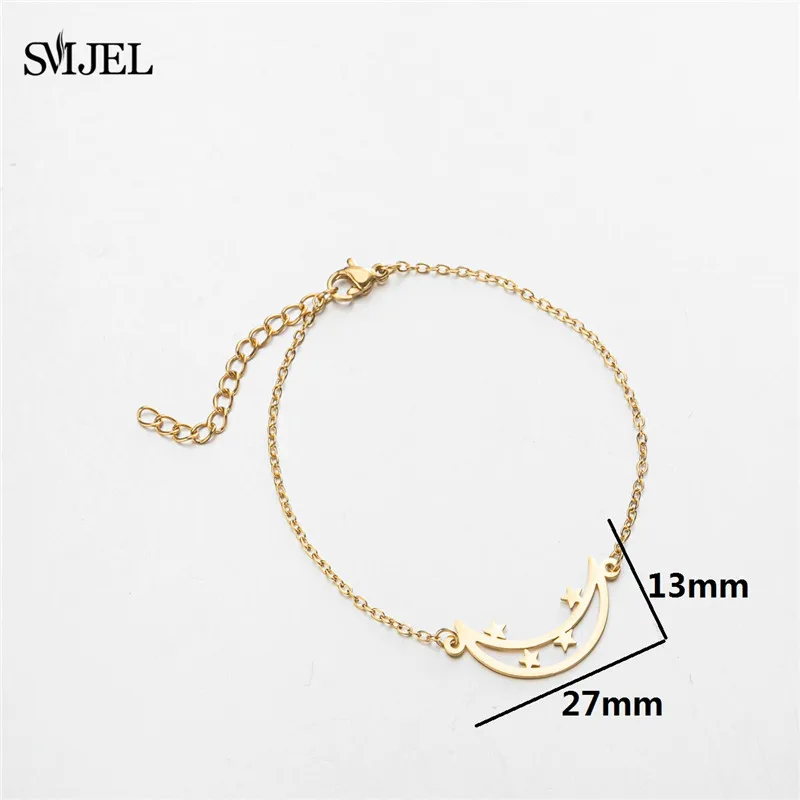 Stainless Steel Crescent Bracelets Fashion Sun Moon Star Charm Bracelet For Women Hamsa Supernatural Jewelry Party Best Gifts