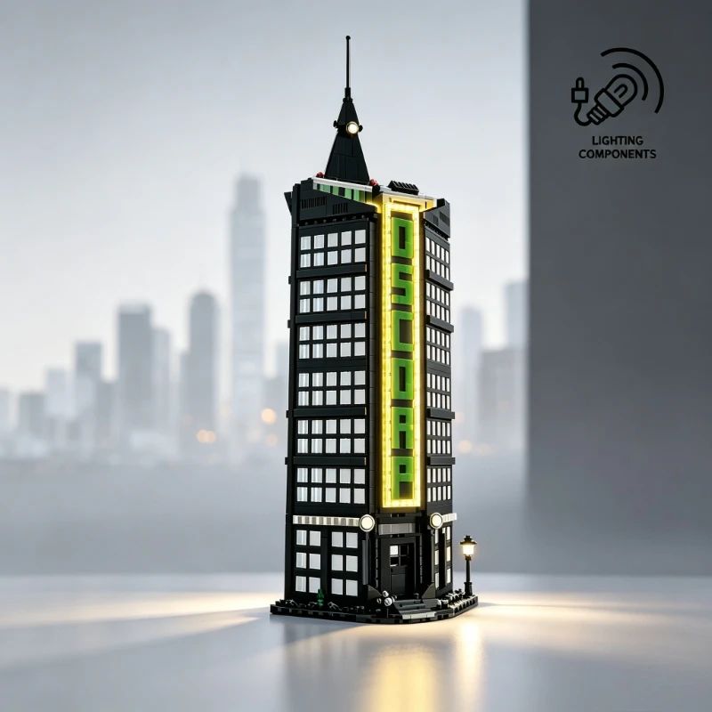 Mini Bricks MOC Block Set, Contemporary City Skyscraper Collectible Model High Difficulty DIY Assembly Tabletop Display Decor