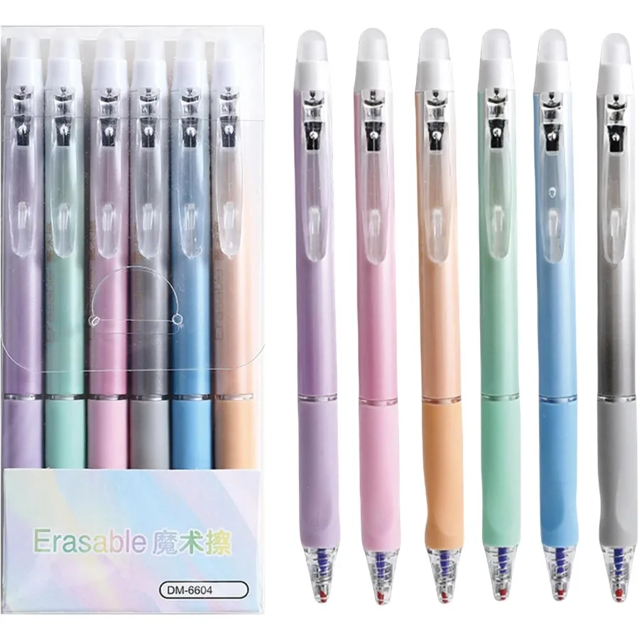 

6 шт. стираемые выдвижные ручки, стираемые гелевые ручки, мультяшные стираемые ручки с мягкой ручкой, 0,5 мм, черные чернила, ручка для письма, школьные ручки O