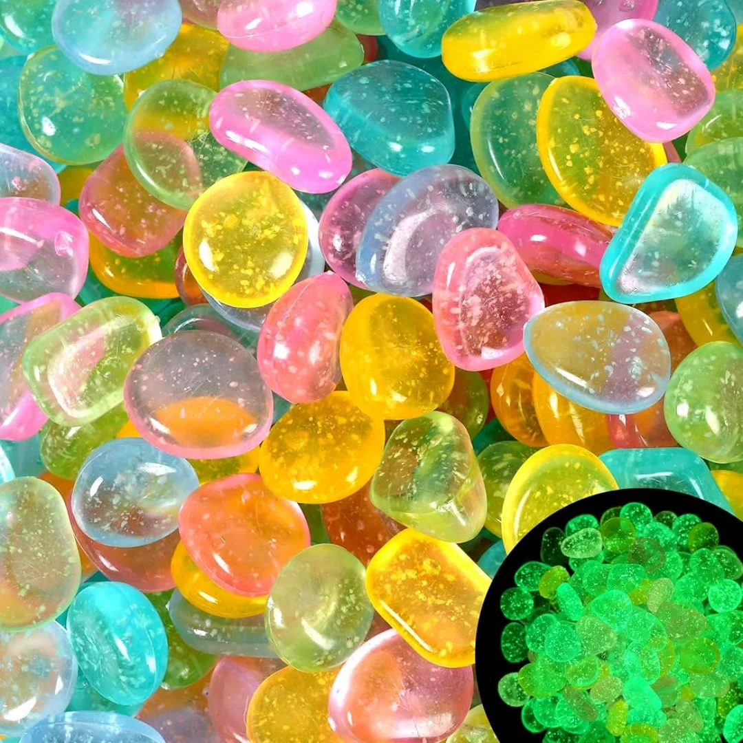 50-220pcs Glowing Garden Pebbles Glow in the Dark Non Toxic Reusable Luminous Stones For Garden Patio Aquarium DIY Decoration