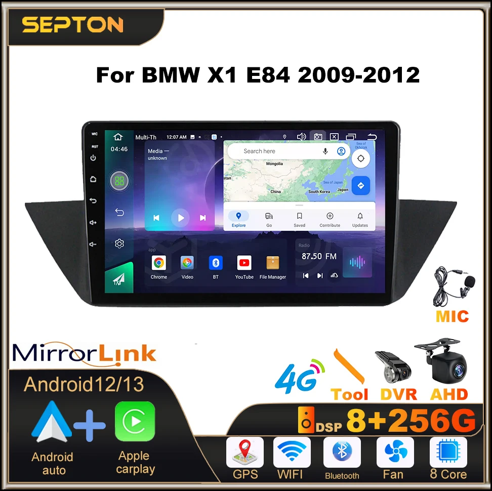 

SEPTON Car Radio Multimedia Video Player 8+128G for BMW X1 E84 2009-2012 Android 12 GPS Bluetooth WIFI FM Rear Camera CarPlay