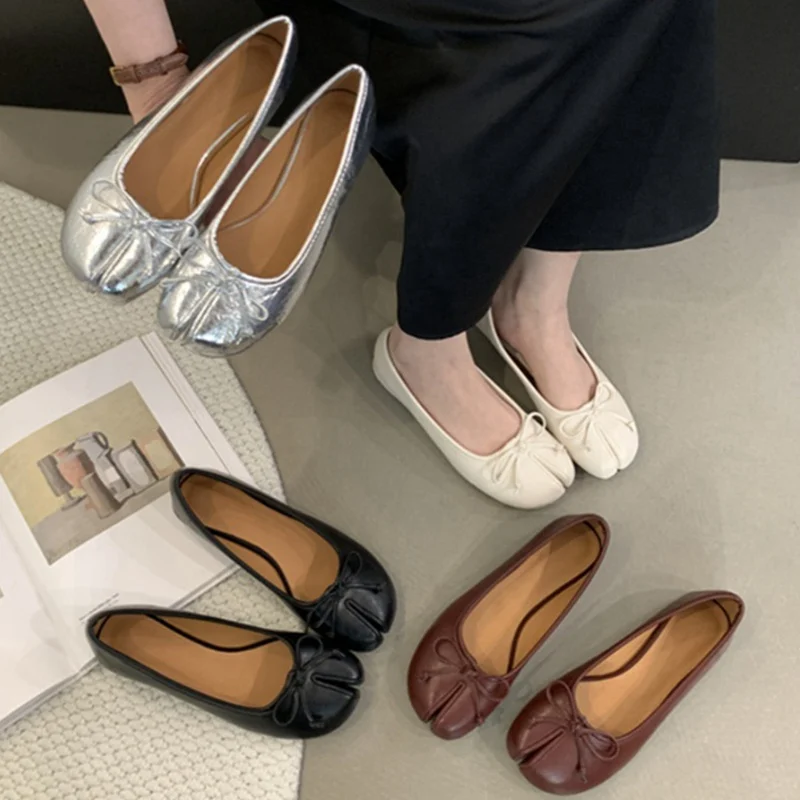 New Brand Women Flats Soft Ballet Shoes Slip On Loafers Soft Moccasins Tabi Ninja Casual Shoes Mujer Ladies Shoes Bow Knot Mujer