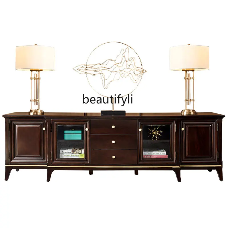 yj Light Luxury Solid Wood TV Cabinet 2.2 M Post-Modern Simple Furniture