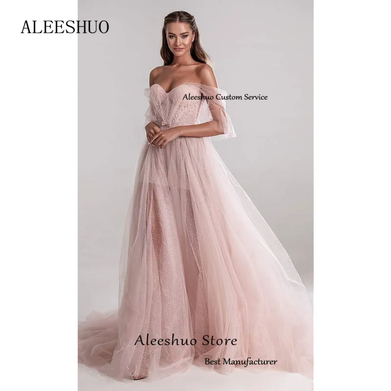 Aleeshuo Junoesque do ombro Organza Prom Dress, querida sexy, sem mangas, até o chão com arco