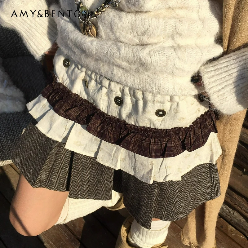 

Оригинальный дизайн, штабелируемые женские пердежные шторы, осень-зима, новая ретро-свисающая милая крутая универсальная плиссированная юбка для девочек