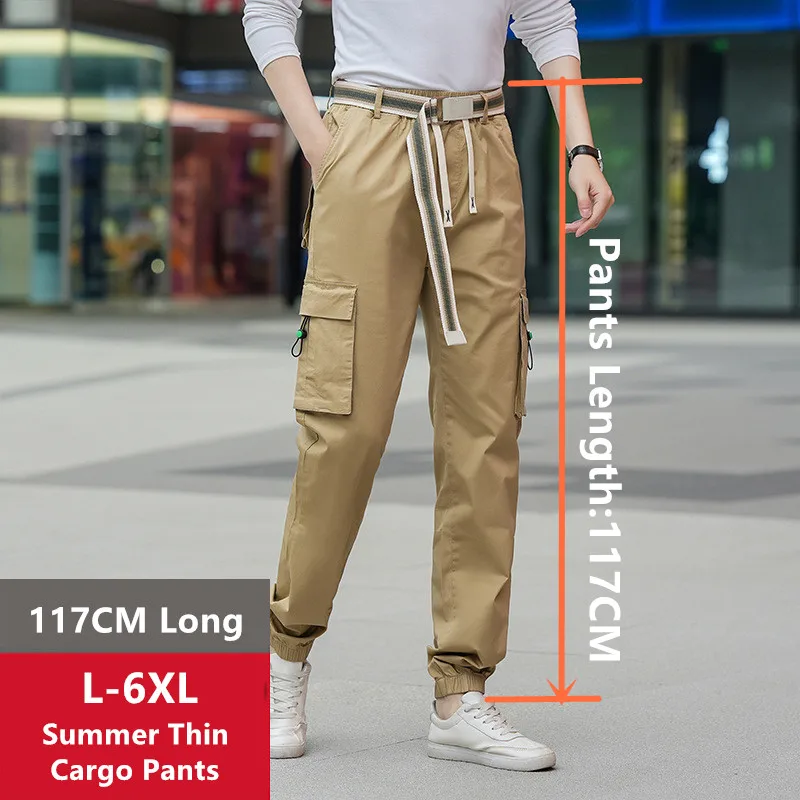 

Tall Teenagers 190CM Cargo Pants 117CM Extra Long Summer Joggers Stretched Safari Men Belt Tactical Trousers Plus 6XL Sweatpants