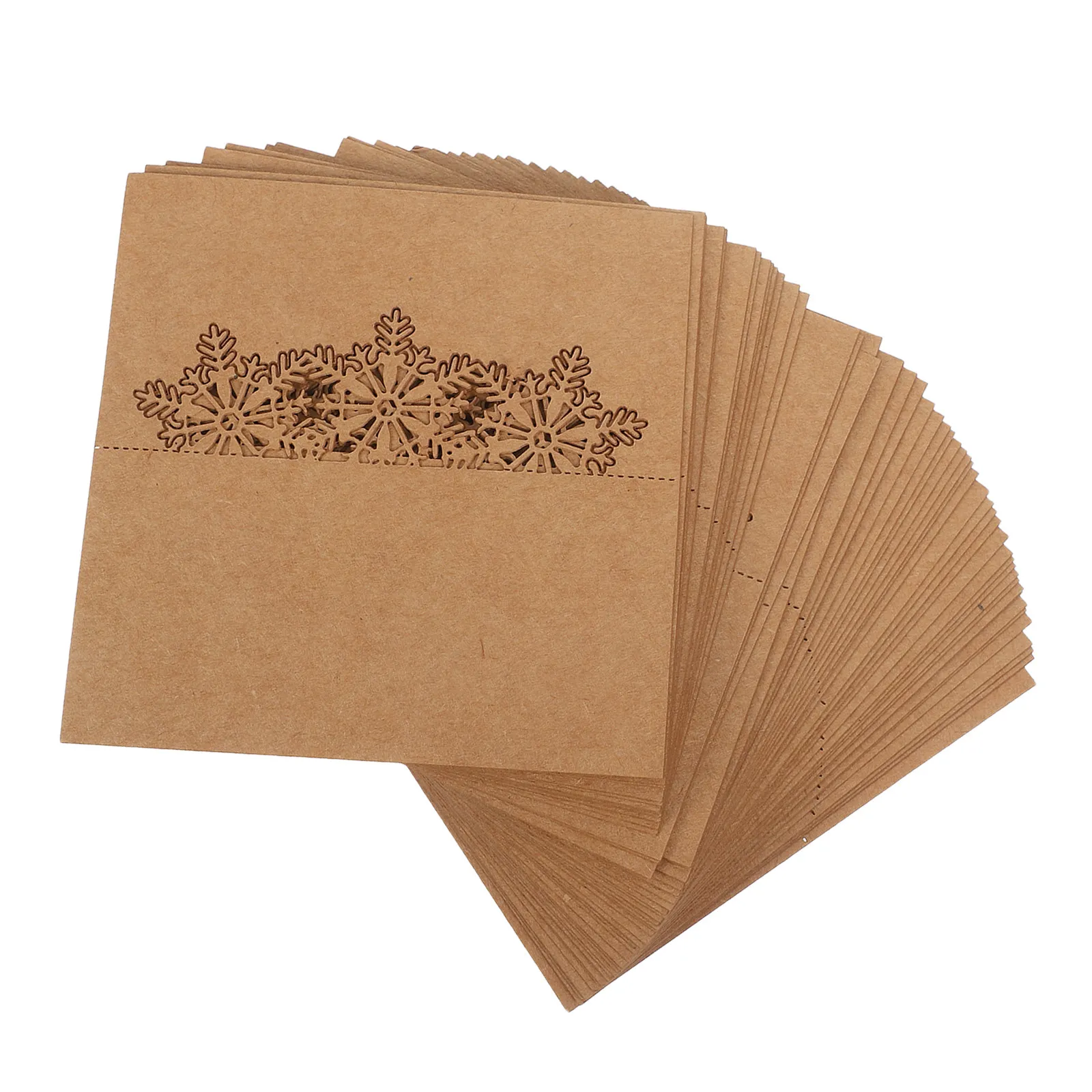 50Pcs Brown Kraft Paper Snowflake Place Cards Hollow Cut for Christmas Seating Chart Winter Wedding Holiday Dinner Table Name - view 4