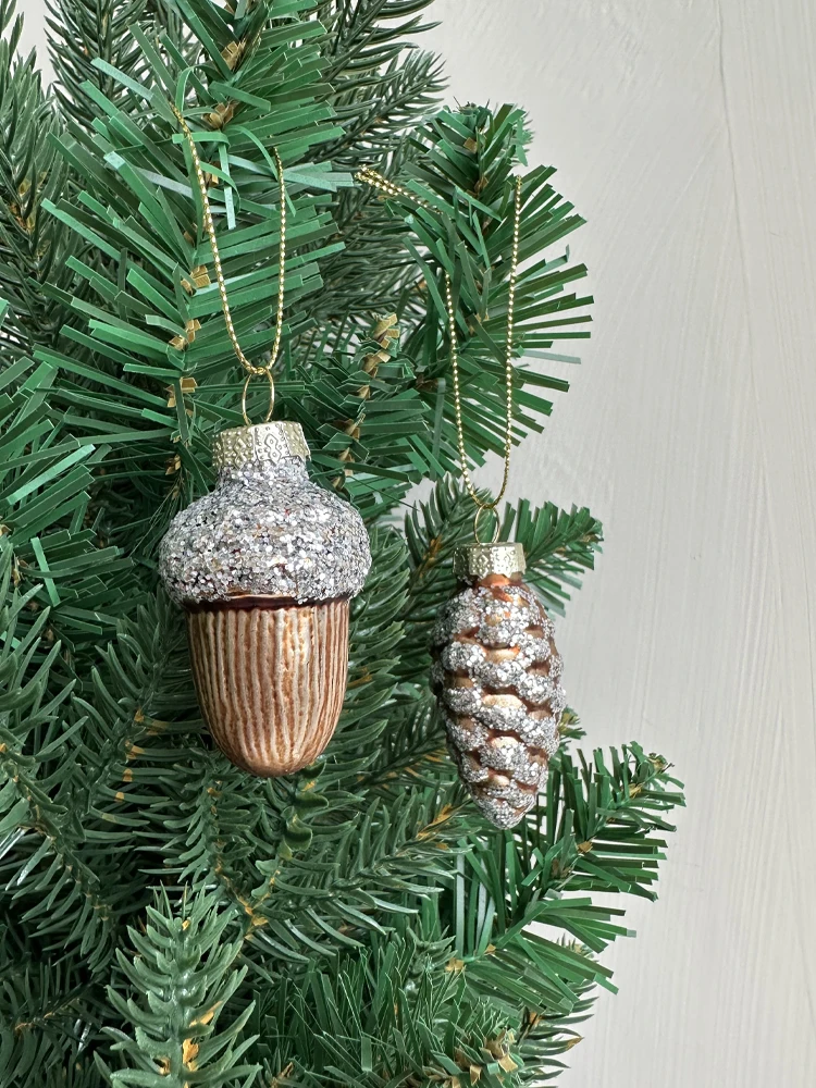 Glass Pine Cones Acorns Christmas Tree Ornaments Glass Small Christmas Tree Toys Set Pine Cones New Year Decoration Navidad2024