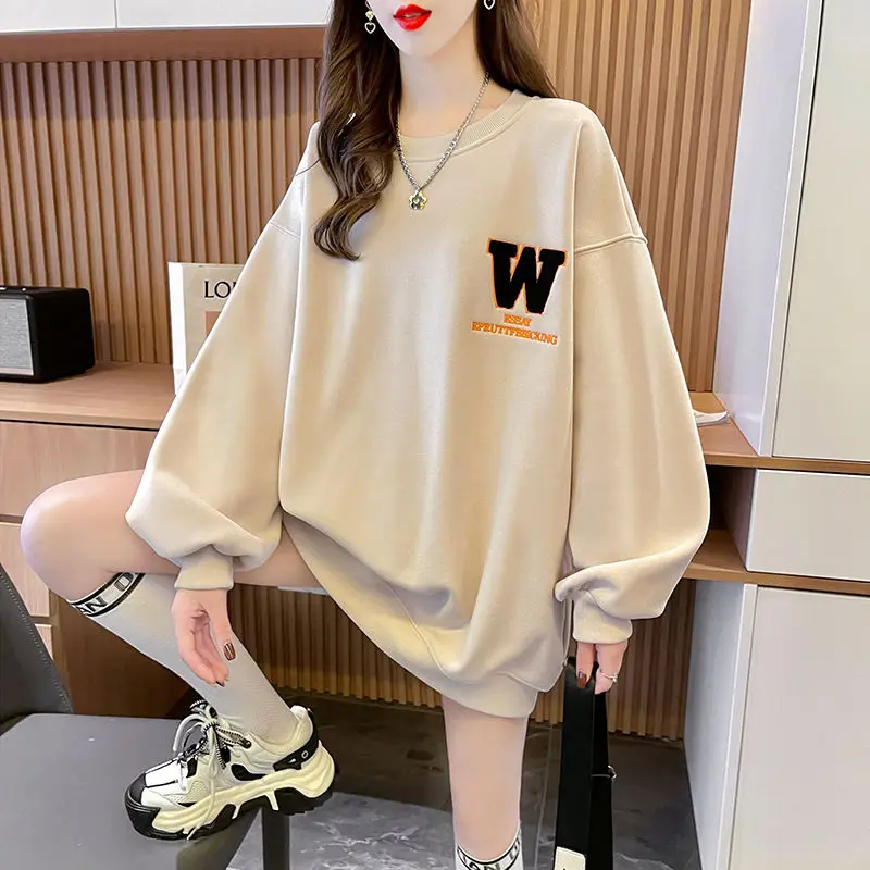 Women's Clothing Casual Fashion Loose Streetwear Printing Zipper Solid Color O-neck Long Sleeve Pullovers Hooded Sweatshirts