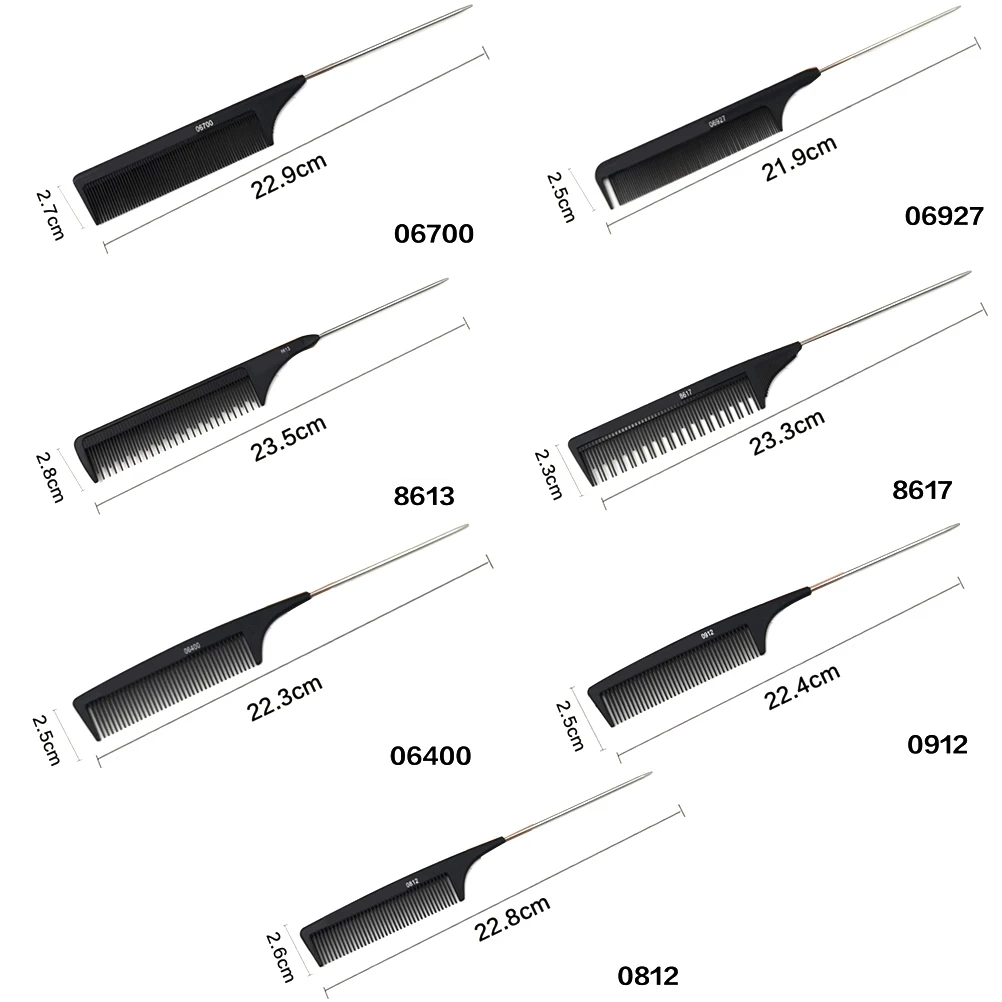 Peigne antistatique à queue de broche en métal, noir, carbone dur, coupe, degré de chaleur, salon, tondeuse à cheveux, brosses, 1 pièce