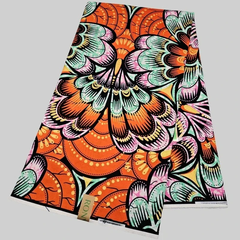 46Inch Wide Cotton African Wax Fabric with Purple Orange Floral Printing for DIY Sewing Batik Fabric for Dress Cushions R2869