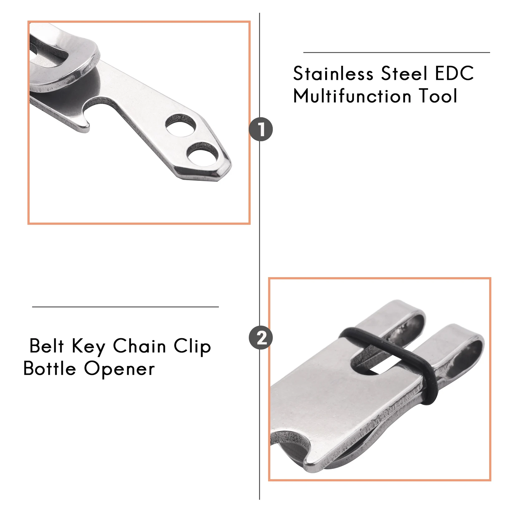 Apribottiglie con clip per portachiavi con cintura multifunzione in acciaio inossidabile ABQR