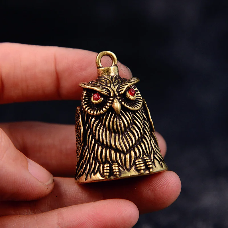 Vintage Owl Bell Keychain Brass Bell Car Key Chain Pendant Small Pendant Men And Women Gift Feng Shui Bronze Bell