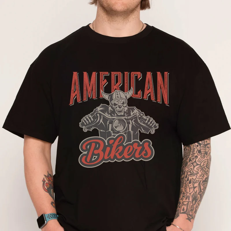 

Футболка для американских байкеров, мотоциклетная новая модная мужская повседневная футболка из 100% хлопка с коротким рукавом и круглым вырезом с принтом