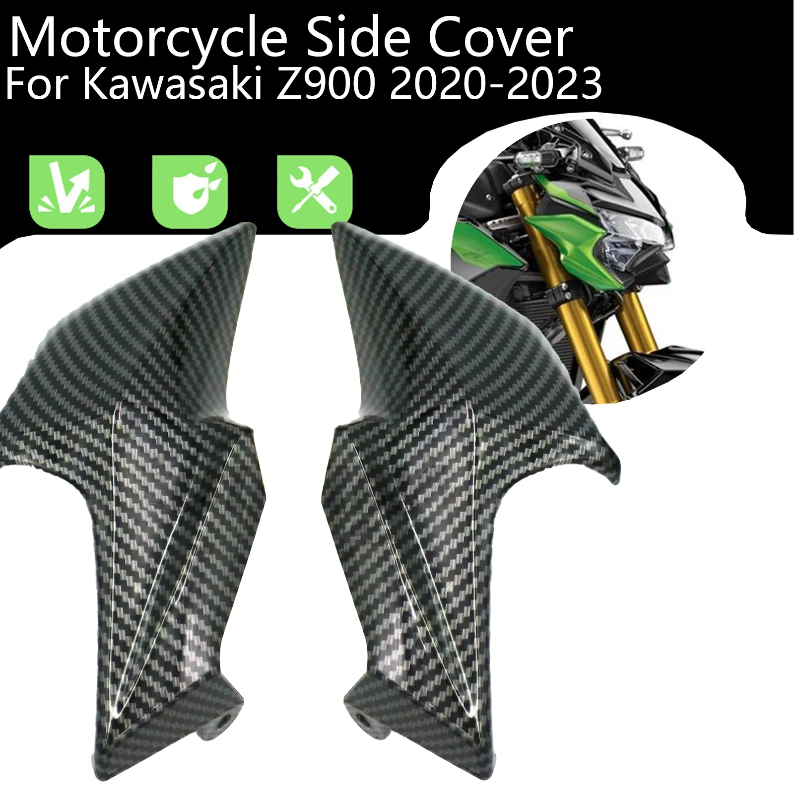 

Motorcycle Front Upper Headlight Side Cover For Kawasaki Z900 2020-2023 Head Light Fairing Beak Cowl ABS Carbon Fiber Grain
