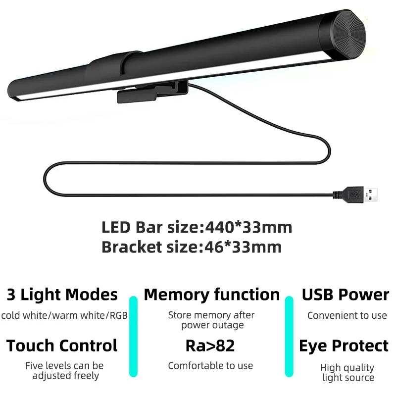 Display Hanging LED Fill Light RGBCCT Touch Adjust Eye Protecting Double-side Emit Light Desktop PC Ambient Light DC5VUSB Power