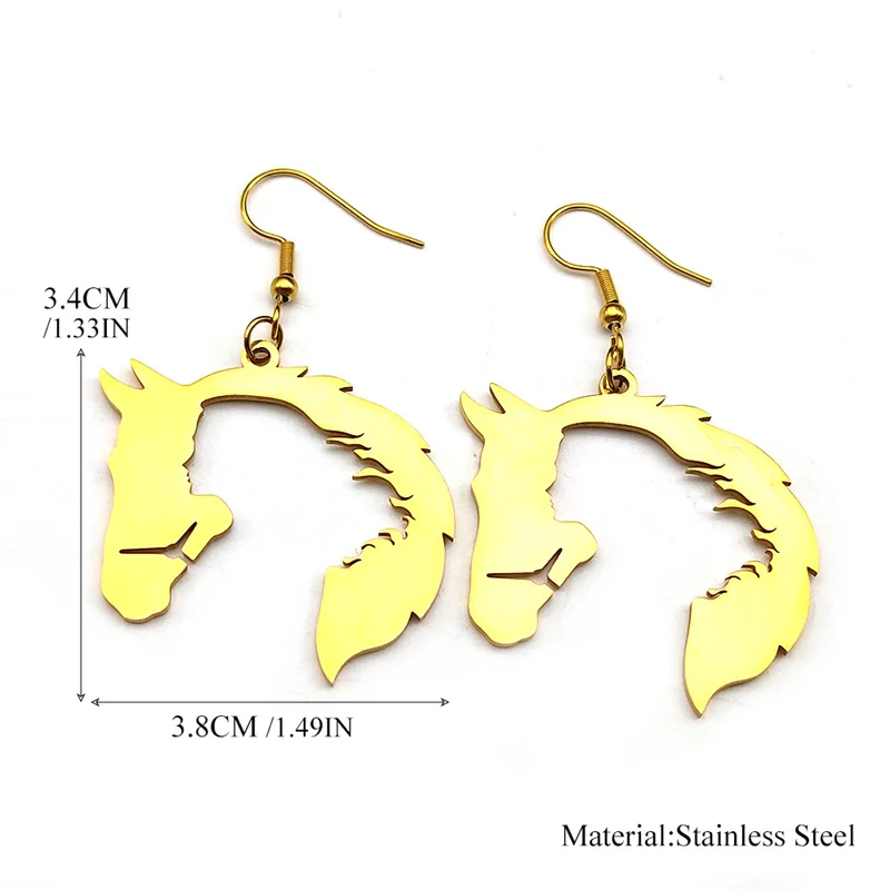 Horse Head Shadow Dangle Drop Earrings for Women Girls Stainless Steel Gold Color Animals Lover Earring Gifts Jewelry3215