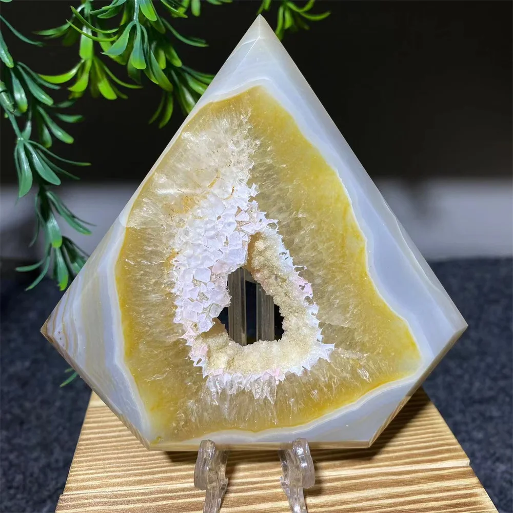 Crystal Natural Agate Rhombus Polygon Stone Quartz Druzy Home Decoration Mineral Gemstones Minerals Sphere Spiritual+Stand