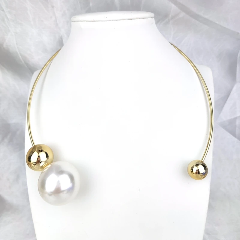 High Quality Imitation Pearl Ball Bead Metal Circle Open Choker Necklace for Women Girl Personalized Jewelry