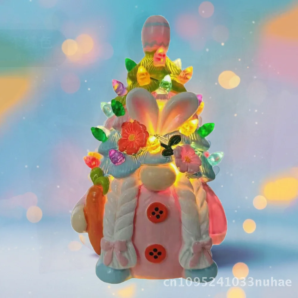 

Easter Faceless Doll Resin Ornament with Lights Pink Rabbit Lamp Nightlight Cartoon Decorative Gift 15cm
