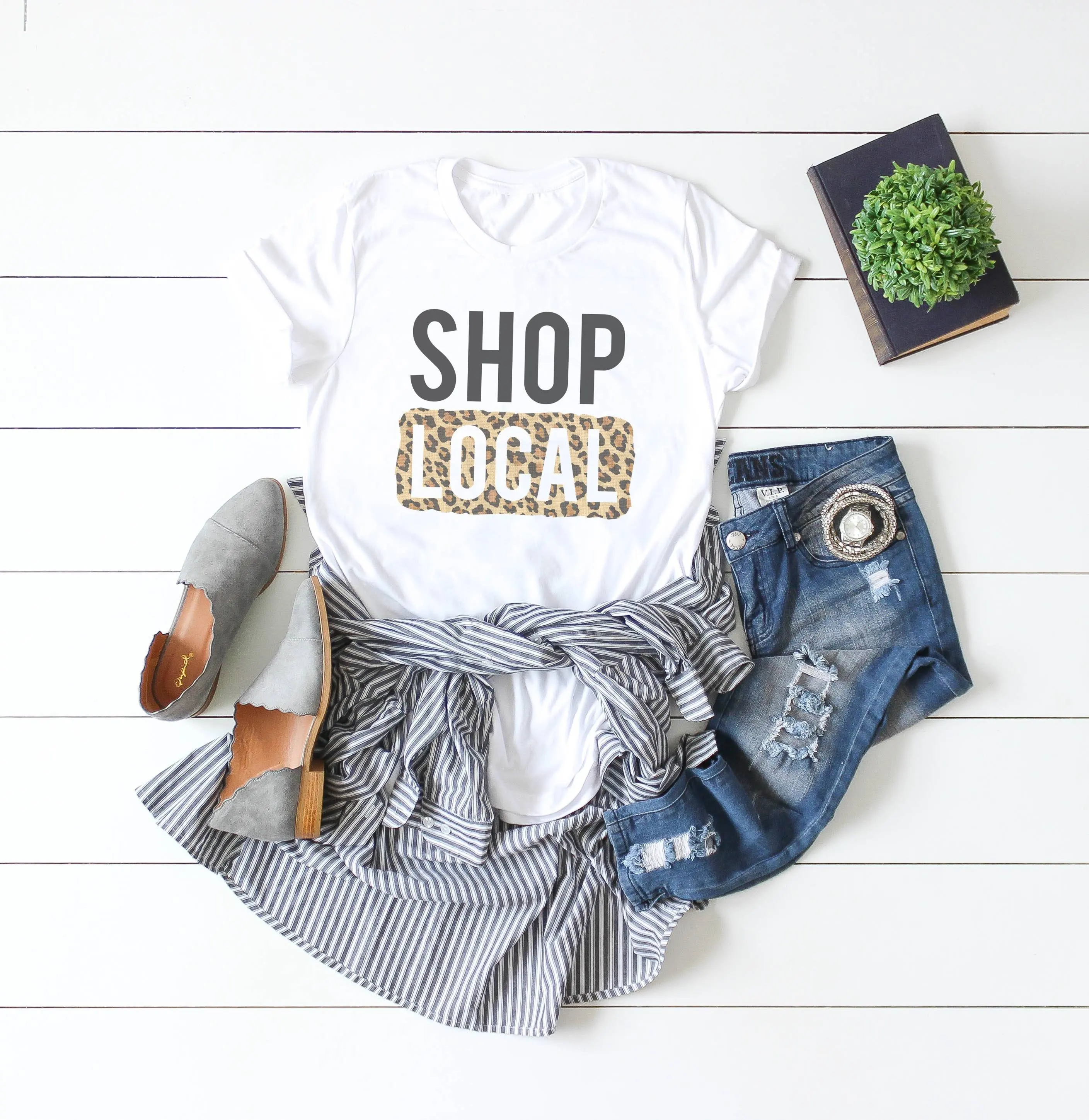 Leopard Shop Local Support Locals Mom T Shirt Small Town Hero Print Biz Women's