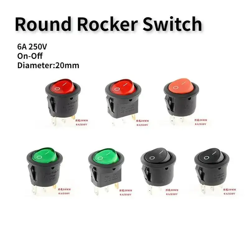 Uniteelec 10 Uds ON/OFF/ON ON-OFF 2/3 posiciones SPDT /DPDT/SPST/DPST interruptor basculante redondo para barco 6A/250V 10A/125V