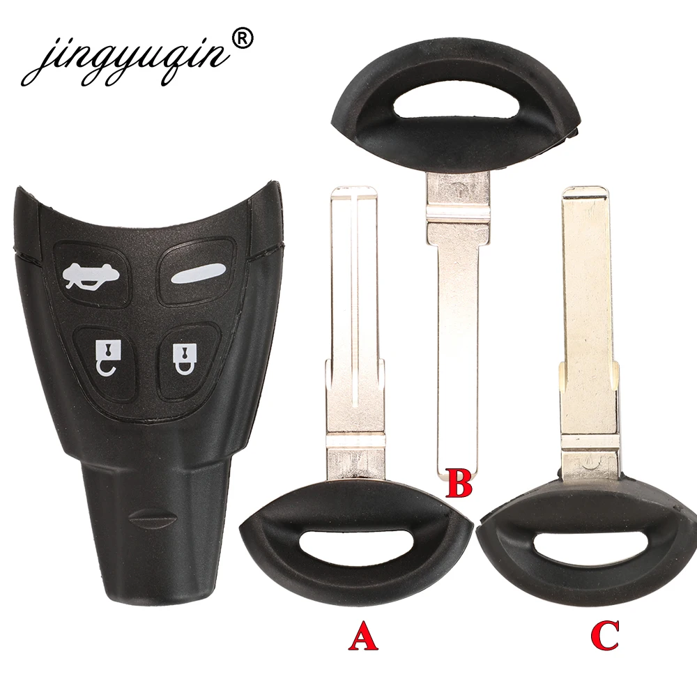 

jingyuqin Remote Car Key Shell For Saab 9-3 93 2003-2007 4 Button Uncut Blade Smart Card Keyless Fob Case Replacement
