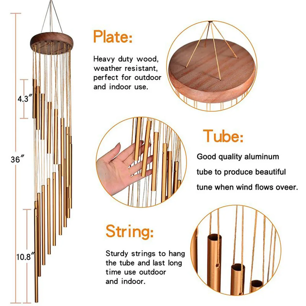 Musical Wind Chime Pipe 12 Tubes Wind Chimes Gold/silver Bells Decor For Living Bedroom Dining Coffee Shop Wind Chimes Tubes