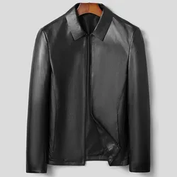 Men's Loose Max Leather Jacket Cowhide down Jacket Big Lapel Genuine Sheepskin Outerwear Warm for Autumn And Winter