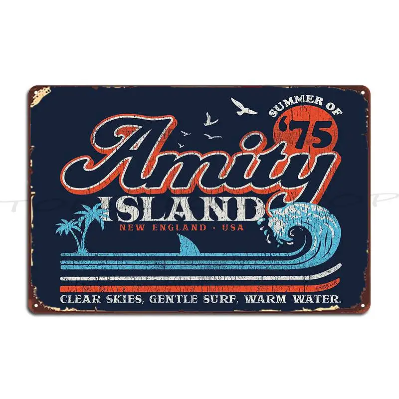 Amity Island Retro Worn Out Universal Metal Plaque Poster Cinema Club Garage Club Customized Tin Sign Poster