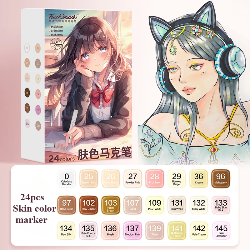 

6/12/24 цвета набор цветных маркеров кожи с двойной головкой, маслянистый, быстросохнущий, не легко размазывается для анимационных иллюстраций и граффити