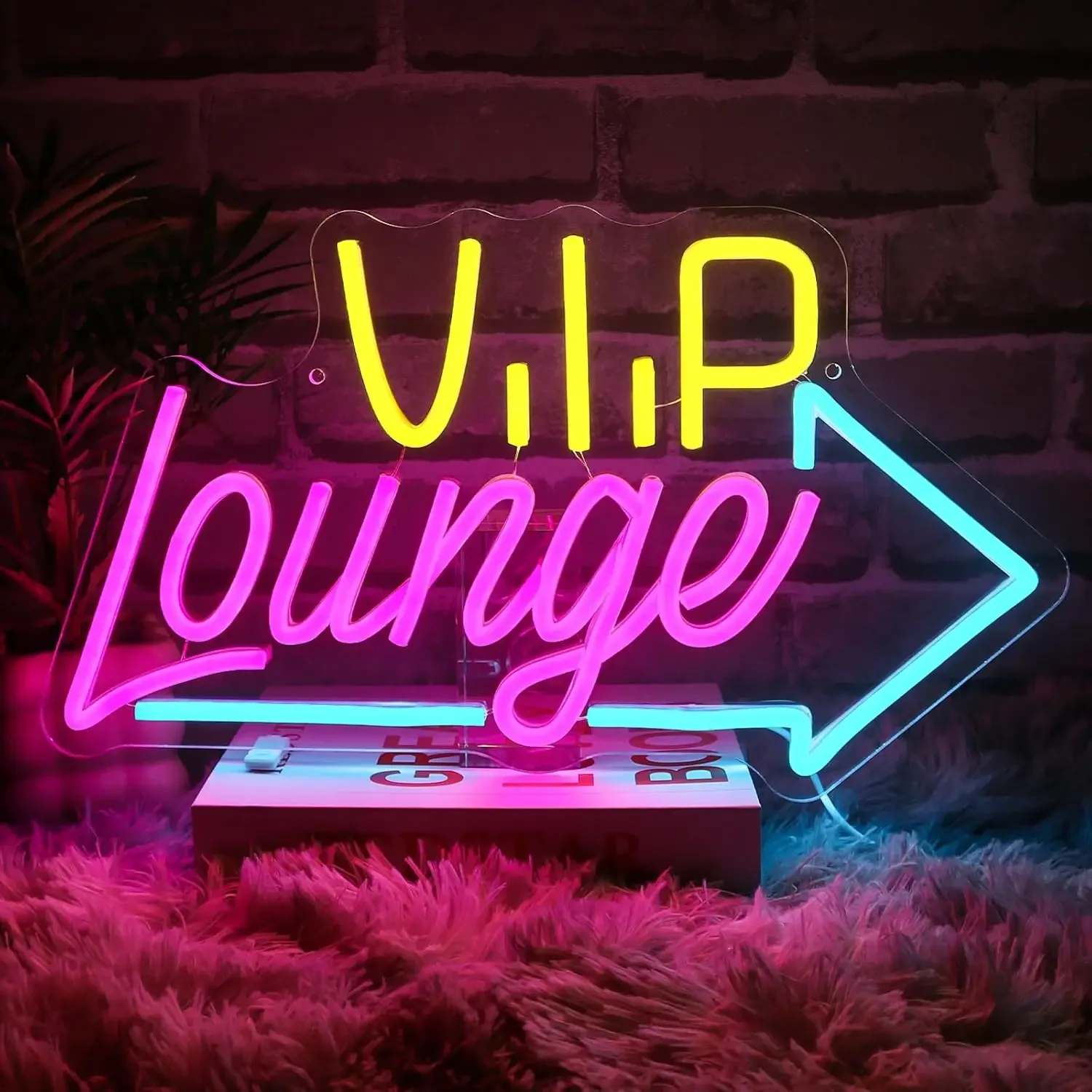 VIP Lounge Arrow Multicolor Neon Sign LED Wall Art USB Powered Dimmable Acrylic Glow Lamp Nightclub Party Storefront Decor Gift