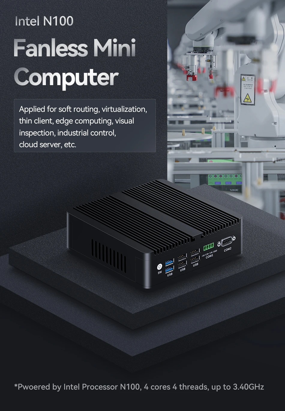 Intel N100 Fanless Industrial Mini PC Rs232 COM 4 Lan Pfsense Firewall PC Celeron J4125 Win10 Home Office Mini Computador HD DP