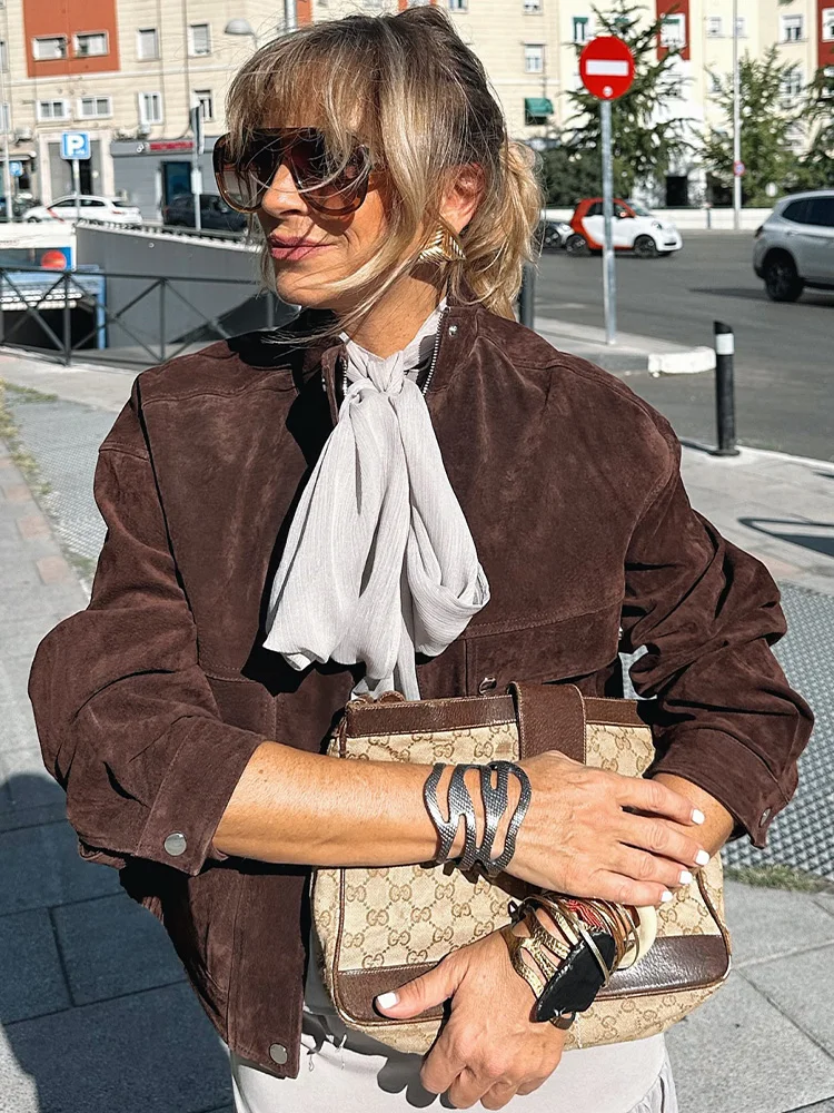 

HH Elegant Women's Zipper Pocket Button Decoration High Street Short Coat Autumn Woman Long Sleeves Loose Casual Jacket