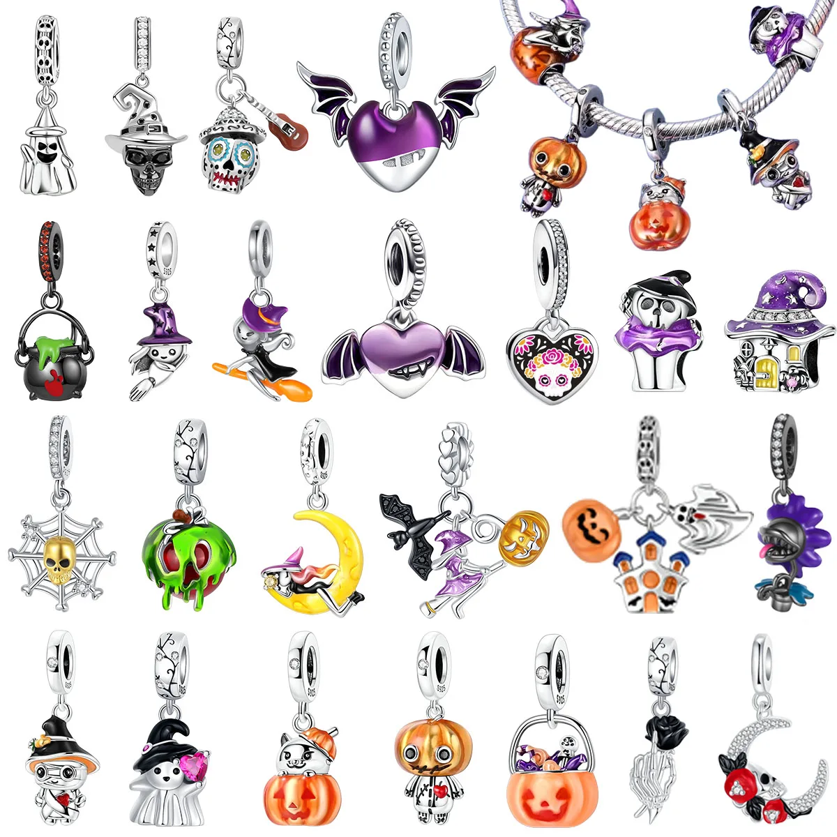 

Забавные подвески на Хэллоуин, стерлинговое серебро 925 пробы, тыква, призрак, ведьма, волшебная шляпа, кулон, бусина, подходит для оригинального браслета, ожерелья, ювелирные изделия своими руками