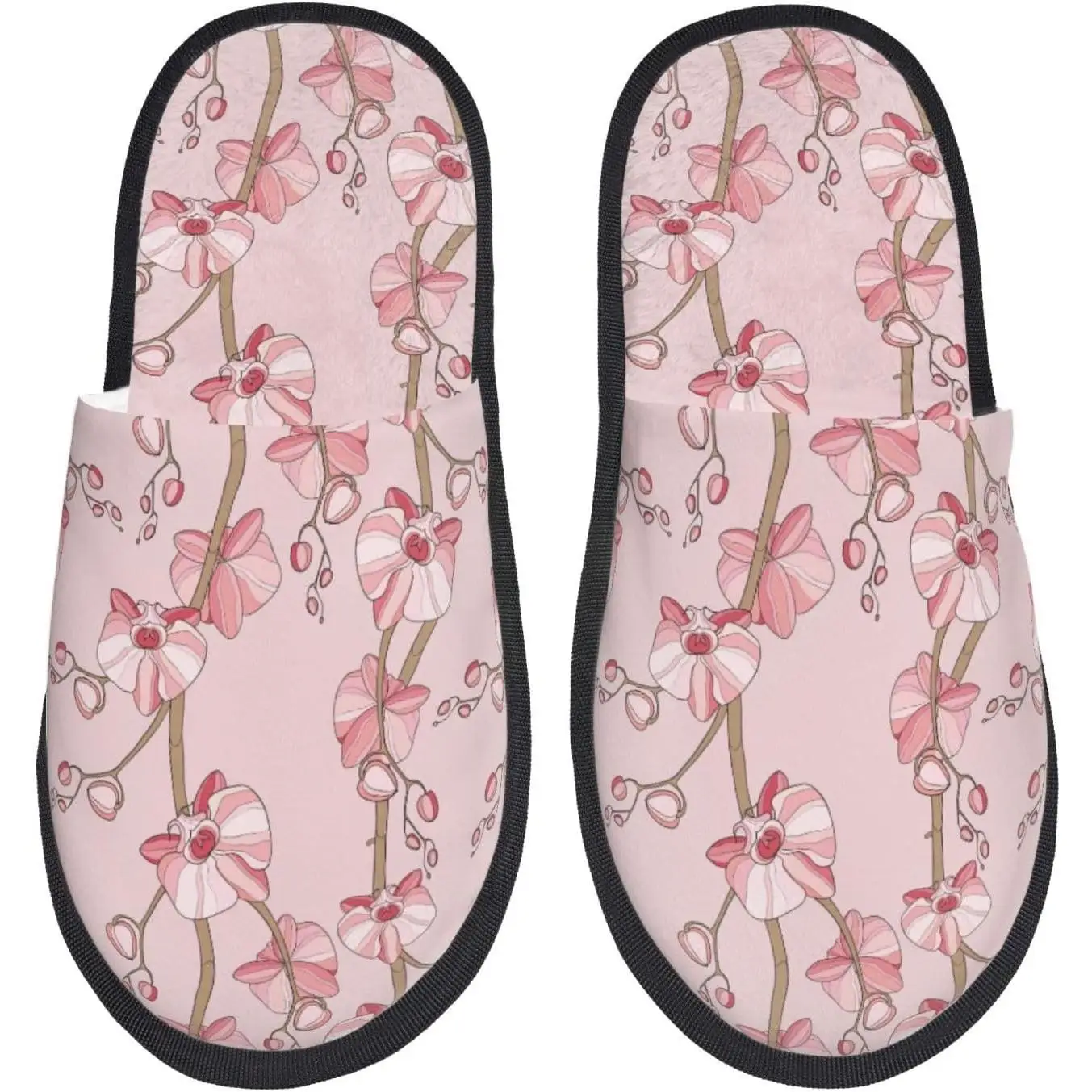 

Orchids Flowers Print Women'S Fuzzy Slip On Indoor Outdoor Winter House Slippers Guest Slippers for Bedroom Women