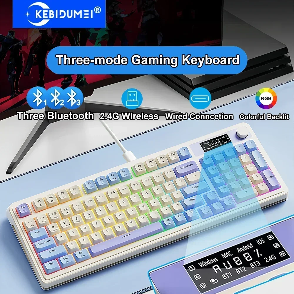 

Bluetooth/2.4G/Wired Keyboard with Screen Three Mode Keyboard RGB Gaming Keyboard 2.4G Wireless Keyboard with Knob Hot Swapping